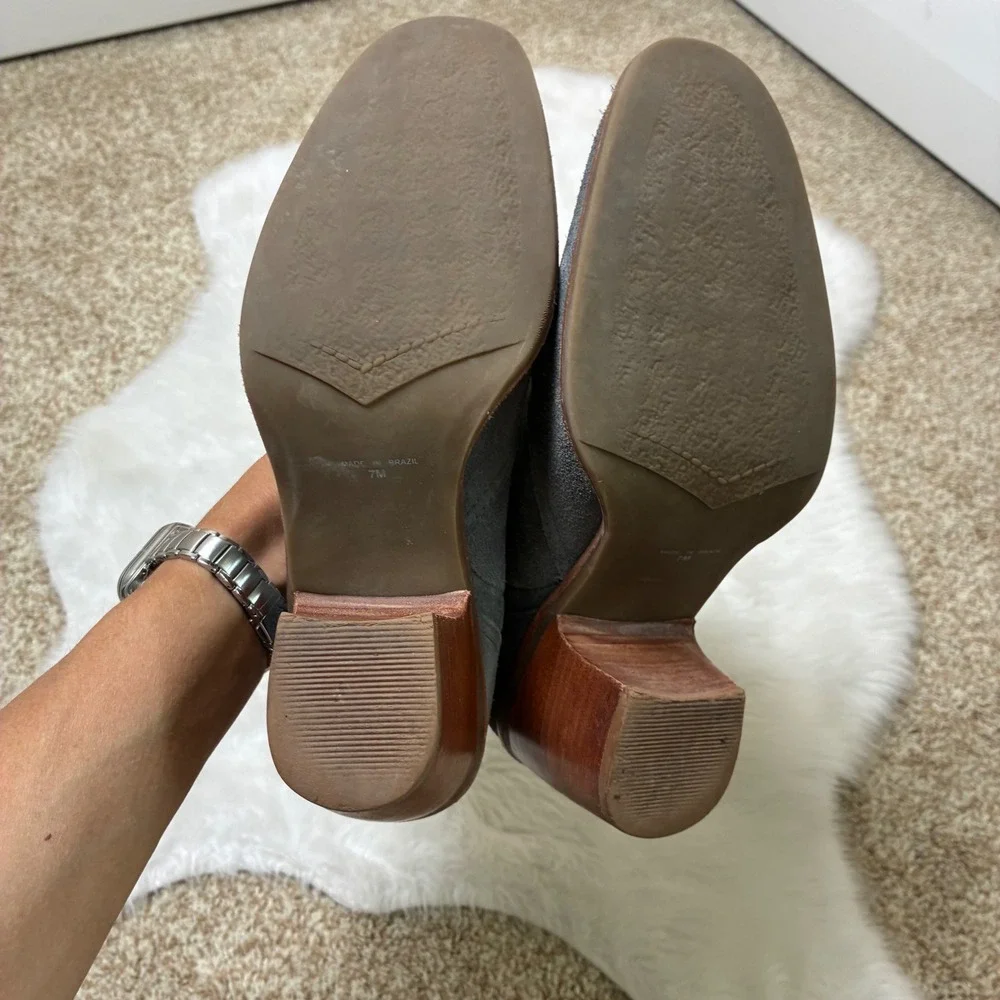 J. Jill Waylon Slouch Suede Ankle Boots Grey Leather Block Heel 7M 2017233